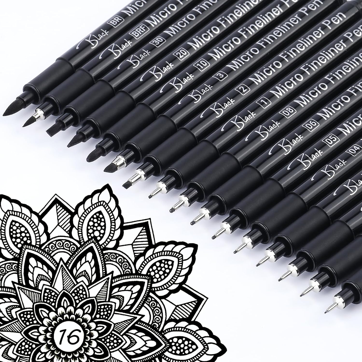 Archive Box Set - 16 Black Fine Liner Pens Set,