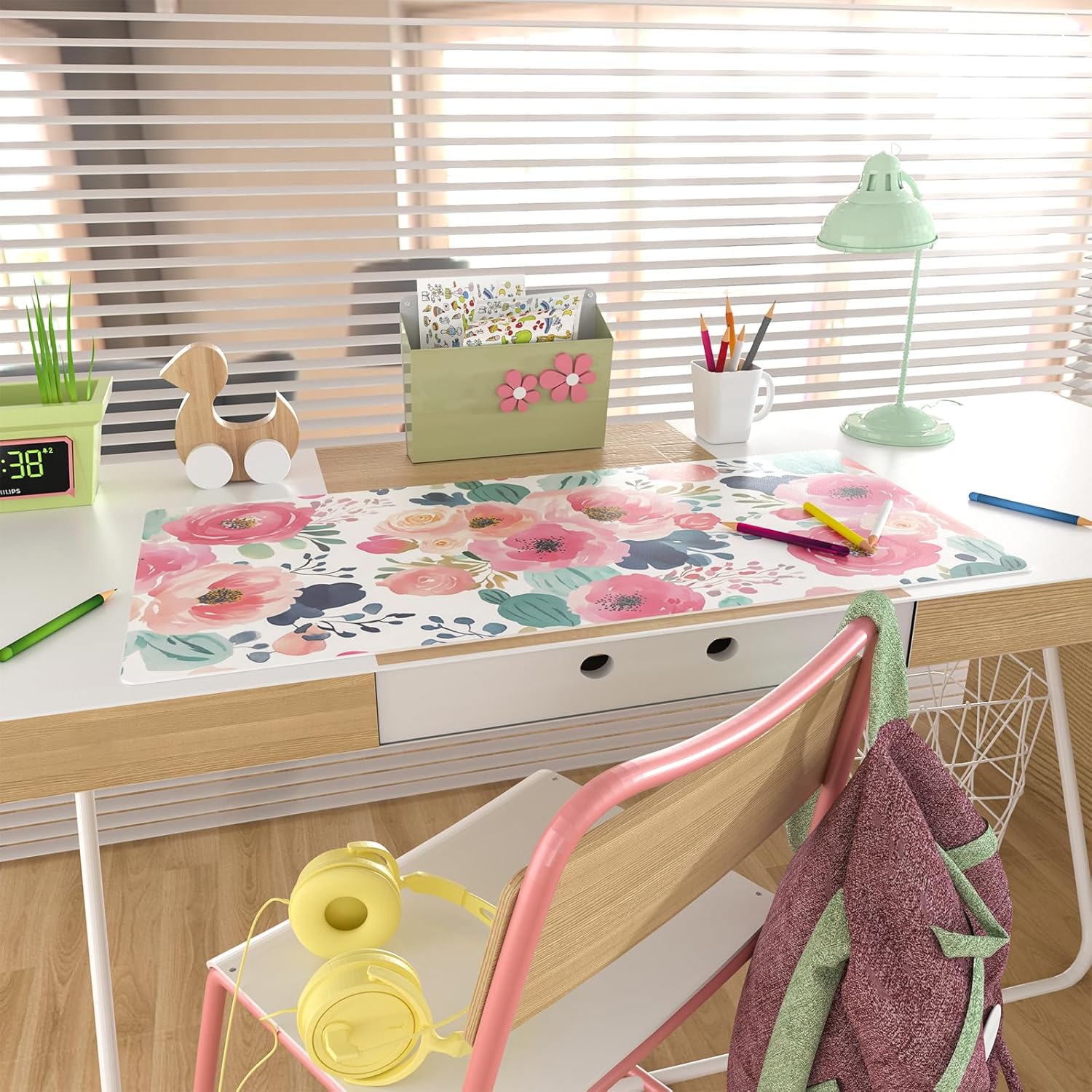 Large Mouse Pad Pink Floral De - Leather Desk Pad 리뷰 및 가격